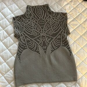 Armani Collezioni Italy Short Sleeve Mockneck Gray Jacquard Textured Sweater S